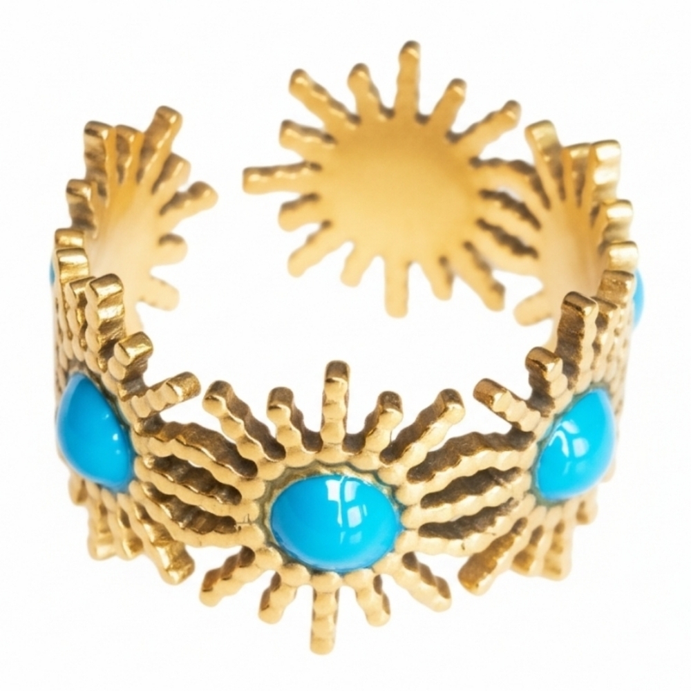Gold and Blue Southwestern Ring with Turquoise Accents
